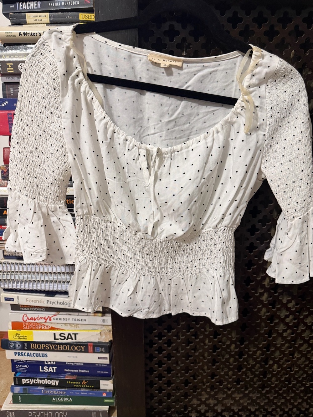 La Hearts White Blouse with Black Polka Dots